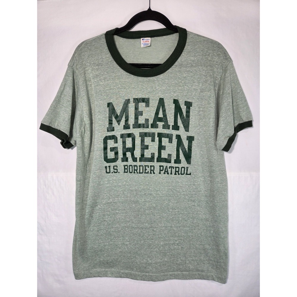 Champion Ringer T-Shirt Mens XL Mean Green US Border Patrol Tee 70s Vintage Thin